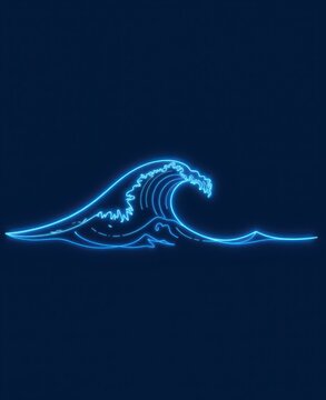 Neon wave illustration with dynamic motion effects on dark background for modern design