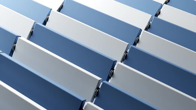 Blue and white metal slats create a clean geometric background in a seamless loop