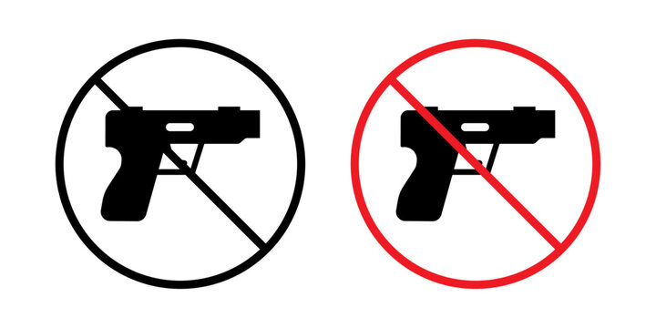 Gun not allowed sign icon featuring a firearm crossed out by a prohibition symbol, indicating that weapons are prohibited in a designated area. Ideal for security notices, restricted zones, public saf