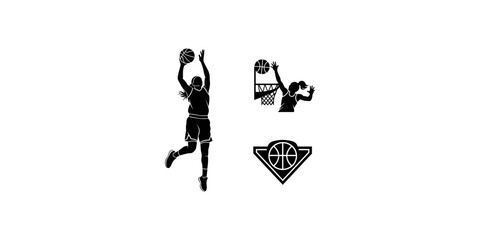 Basketball Player Silhouettes Dunking Shooting and Emblem © penikmat