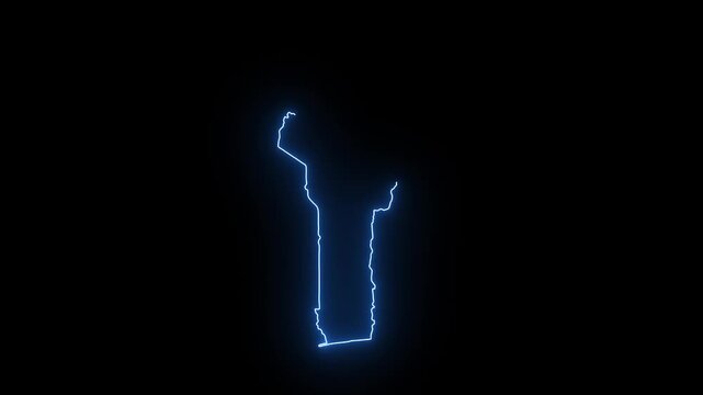 Benin Animated Map Hand Drawn Neon Glow Outline, Sketch Line Art