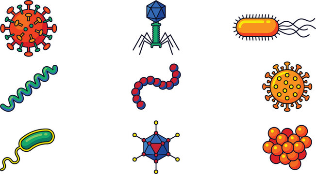 Microscopic pathogemic virus bacteria collection for laboratory medical research biological science healthcare education epidemic disease