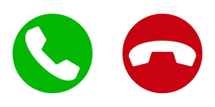 Set of telephone accept and decline call buttons for mobile user interface design isolated  with phone handset icons for communication contact center support concepts