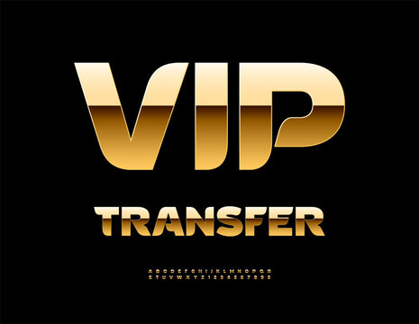 Vector Chic icon VIP transfer. Contemporary Golden Alphabet Letters and Numbers set. Awesome Modern Font.