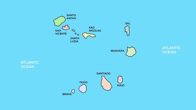 Atlantic Island Country Vector Map Of Cabo Verde Cape Verde Archipelago With Praia Capital