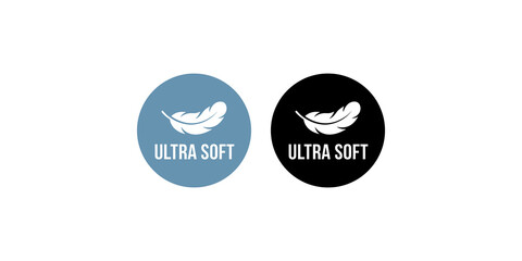 Ultra soft feather icons in blue and black circles for textile product marketing and comfort labels. © Icon Mart