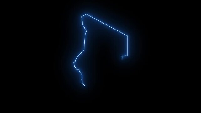 Chad Animated Map Hand Drawn Neon Glow Outline, Sketch Line Art