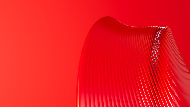 Abstract red ridged 3d curving shape with layered waves