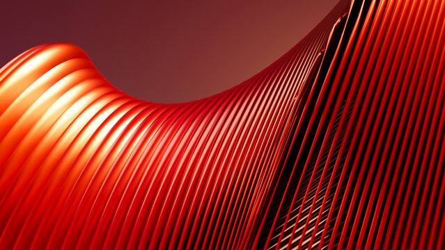 Abstract red flowing curved lines digital illustration