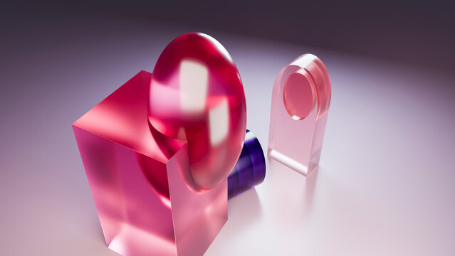 Abstract digital art with transparent geometric shapes and reflections