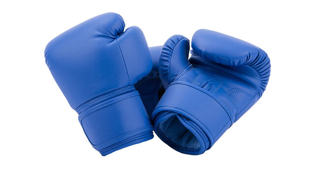 Pair of blue leather boxing gloves for training and combat sports