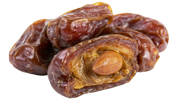 Dried sweet brown date fruits with visible pits
