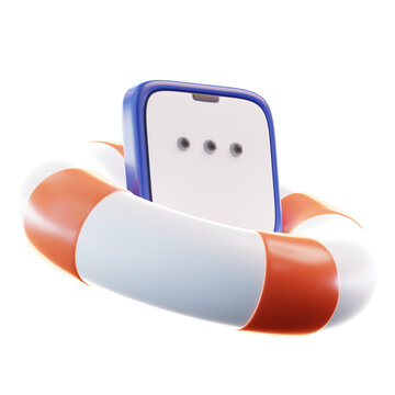  3D Illustration LifeBouy And Mobile Phone