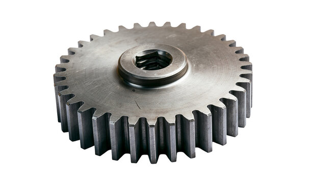 Circular steel spur gear with hexagonal center hole and precision cut teeth