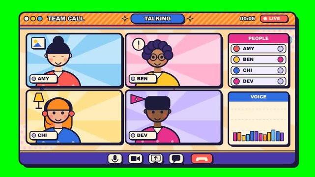 Video Meeting UI Animation with Group of People on Green Screen Background