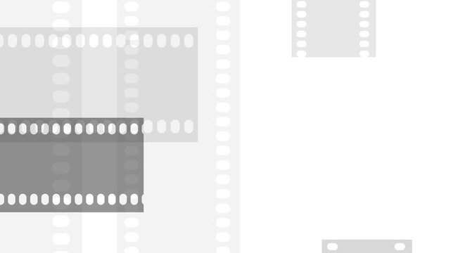 Black and white animation of scrolling photographic film strips isolated on a white background