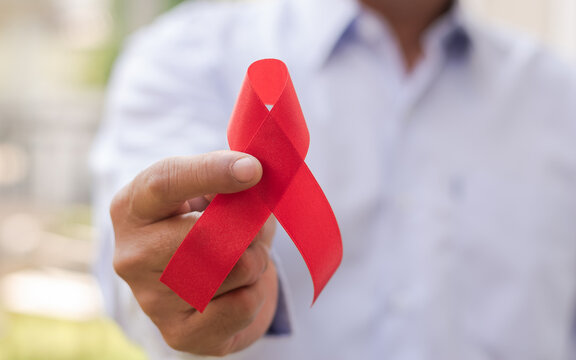 Red ribbon awareness for World aids day, National HIV AIDS, ageing awareness month, Cardiovascular Disease, Congenital Heart Defects, and Bronchiolitis Obliterans