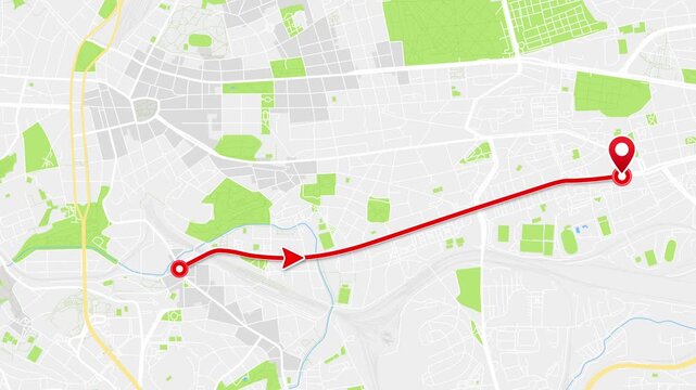 Prague, Czech Republic Animated Street Map with Red Navigation Route and Moving Arrow, 4K