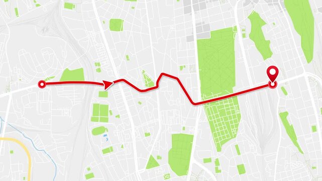 Prague, Czech Republic Animated City Map with Winding Red Route and Destination Pin, 4K
