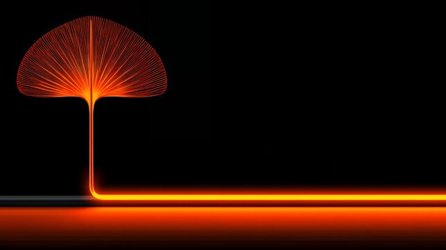 Glowing neon line abstract fan tree structure on dark background for futuristic tech presentation overlay graphics
