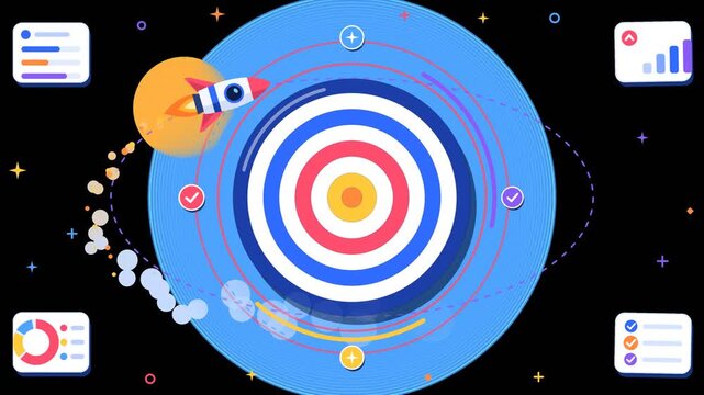 Rocket launch business target and strategy vector animation on transparent background