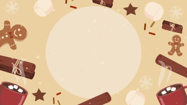 Festive Gingerbread and Hot Cocoa Winter Background Animation with Copy Space