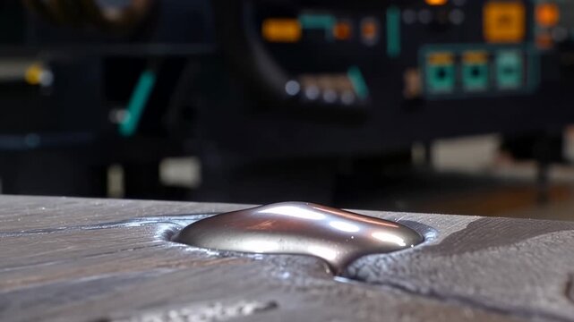 Industrial welding torch applies intense heat to metal surface, creating a glowing molten pool that cools into a smooth weld bead inside a fabrication workshop