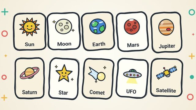 Educational Space Solar System Flashcards Animation Learning Materials For Children Astronomy Concept Teaching Graphic Design Kids Vector Resource