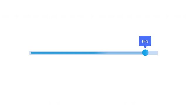 Minimal flat vector animation of a thin cyan horizontal progress bar with a circular endpoint marker and a floating percentage indicator on a transparent background, ideal for software loading screens