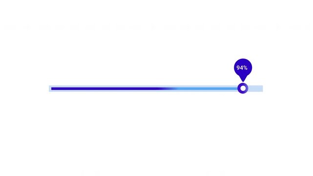 Minimal flat vector animation of a thin blue horizontal progress bar with a circular endpoint marker and a floating percentage indicator on a transparent background, ideal for software loading screens