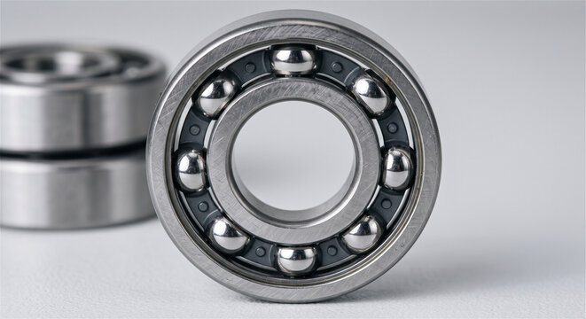 Industrial steel ball bearing close up, precision mechanical component, shiny chrome roller mechanism for automotive machinery