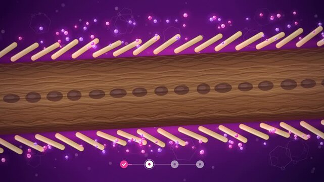 Hair dye pigment penetrating a hair strand cross-section, cuticle opening and sealing color animation