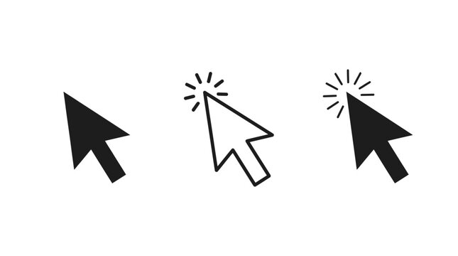 Black computer mouse cursor arrow icons for web design