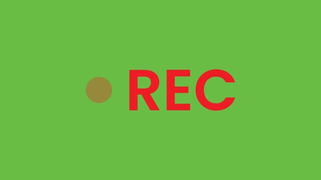 REC Recording Text Animation with Red Blinking Dot on Green Screen