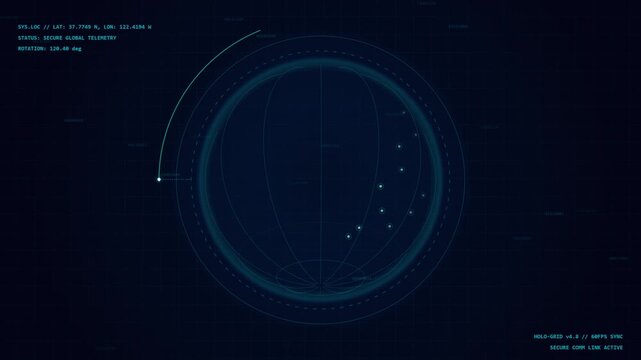 Futuristic radar screen animation, a digital sonar scan with moving target indicators, abstract technology background for data visualization and security systems