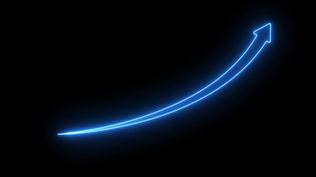 ,Neon up right arrow icon animation on cyan background. line share i