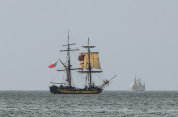 CZECH SAILING SHIP "LA GRACE" - Replica of 18th century brig sails the sea (photo with "sandstone" texture applied)  © Wojciech Wrzesień