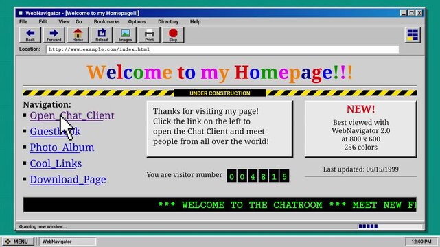 Retro 1990s Desktop Computer Interface Opening A Chat Room Window In A Vintage Web Browser