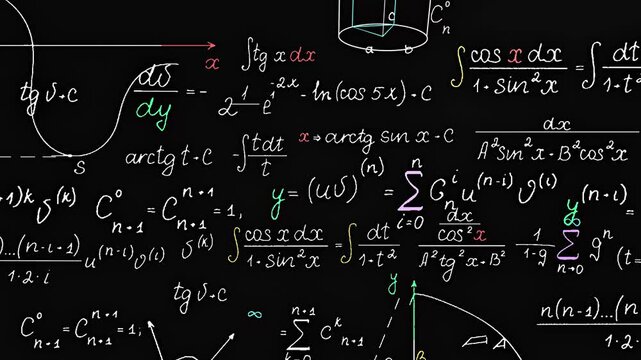 Handwritten Math Equations and Geometry Overlay Zooming Out
