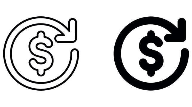 Cashback and refund money icon vector illustration set with dollar sign and circulation arrows.