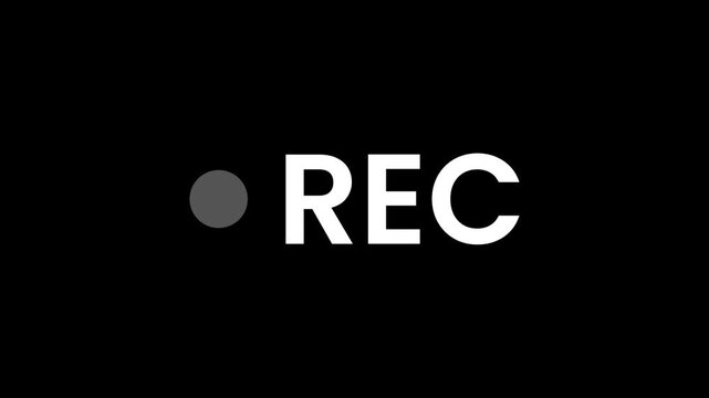 White REC Recording Text Animation with Blinking Dot on Solid Black Background