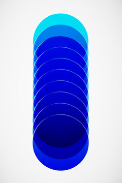 Minimal 3D layered cobalt blue glass discs creating a vertical optical depth illusion