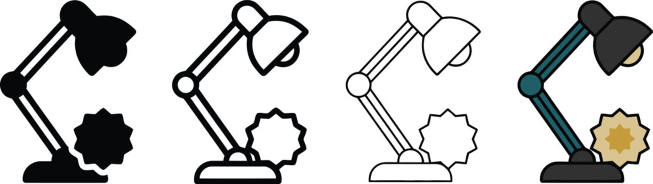 Desk lamp vector icon set for reading study light table lamp idea ui ux web and mobile app design