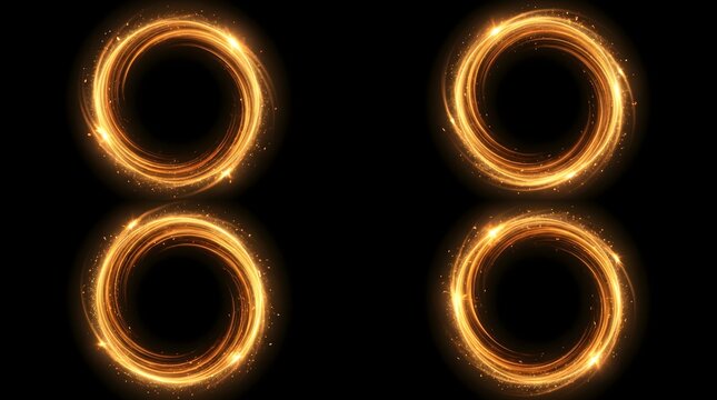 Glowing gold magic circle light effect with sparkling dust swirl shiny fire portal