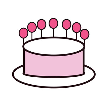 Pink cake with seven circular birthday candles features simple aesthetic design for bakery menu icons.