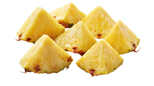 Fresh juicy yellow pineapple wedges cut into triangular pieces