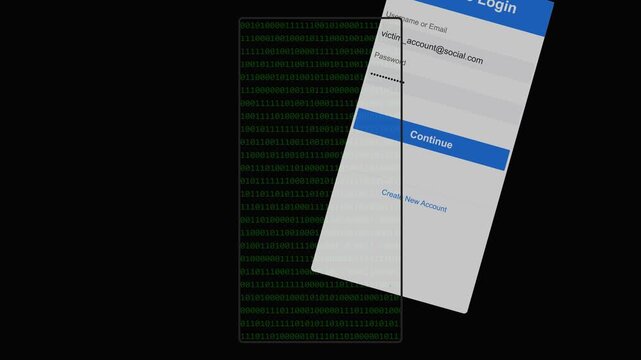 Abstract illustration of a digital login interface overlaying a stream of green binary code representing cybersecurity and data protection