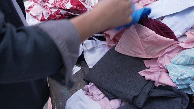 Recycling and Upcycling Old Clothes. Fabric scraps, textile waste