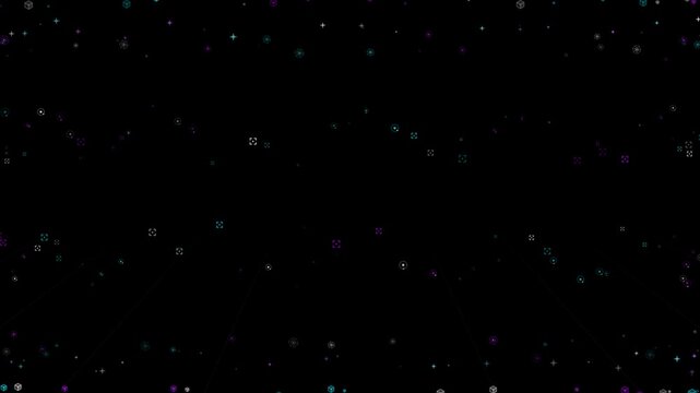 Sci-fi futuristic digital data particles and glowing 3D cyber voxels streaming across abstract cyberspace grid, high tech artificial intelligence cloud computing network background