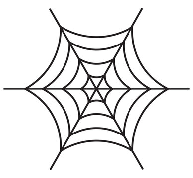 Minimalist spider web vector icon, black line art cobweb graphic, Halloween decor element for spooky party invitations and seasonal design projects